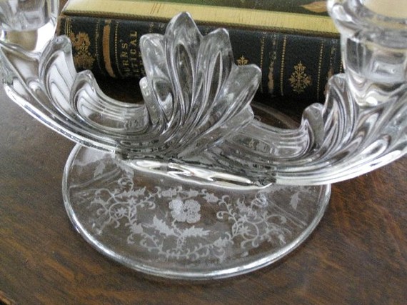 Fostoria Baroque Chintz Etching 2-Light Candle Holder Vintage